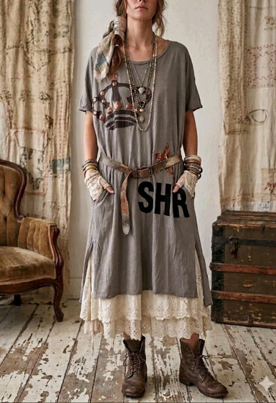Share Spirit Collection Japan Oversized Lagenlook T-shirt dress S/M (READ)